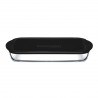 Vas rectangular din sticla termorezistenta cu capac plastic negru Pasabahce Borcam Bake&Keep 1950 ml 
