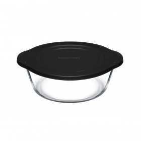 Vas rotund din sticla termorezistenta cu capac plastic negru Pasabahce Borcam 2200 ml